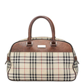 バーバリー ノバチェック ハンドバッグ ベージュ ブラウン キャンバス レザー レディース BURBERRY 【中古】